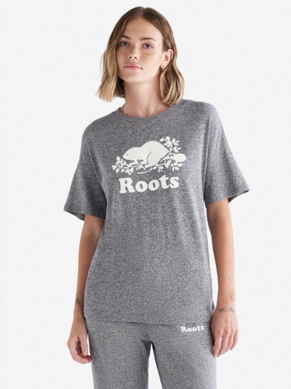 Roots Women’s Organic Relaxed T-shirt Grey Size L Large